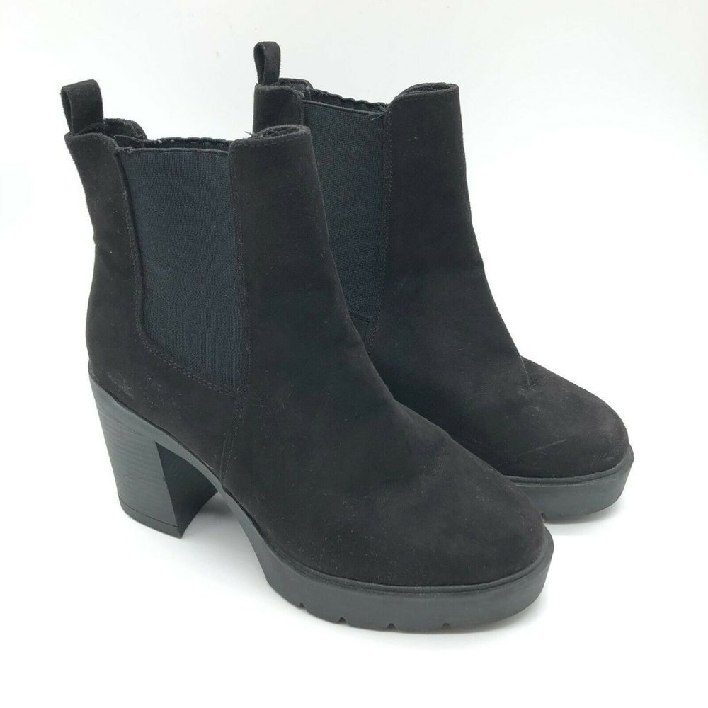 Asos Womens Ankle Chelsea Boots Block Heel Platform Faux Suede Black UK 5W US 7W